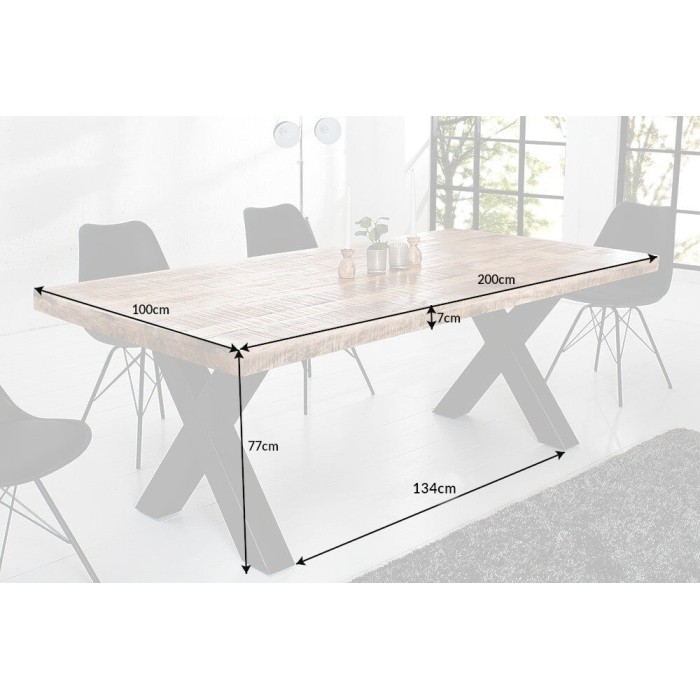 Table de salle à manger LODEN – Bois massif de manguier verni – 200 cm – Style industriel
