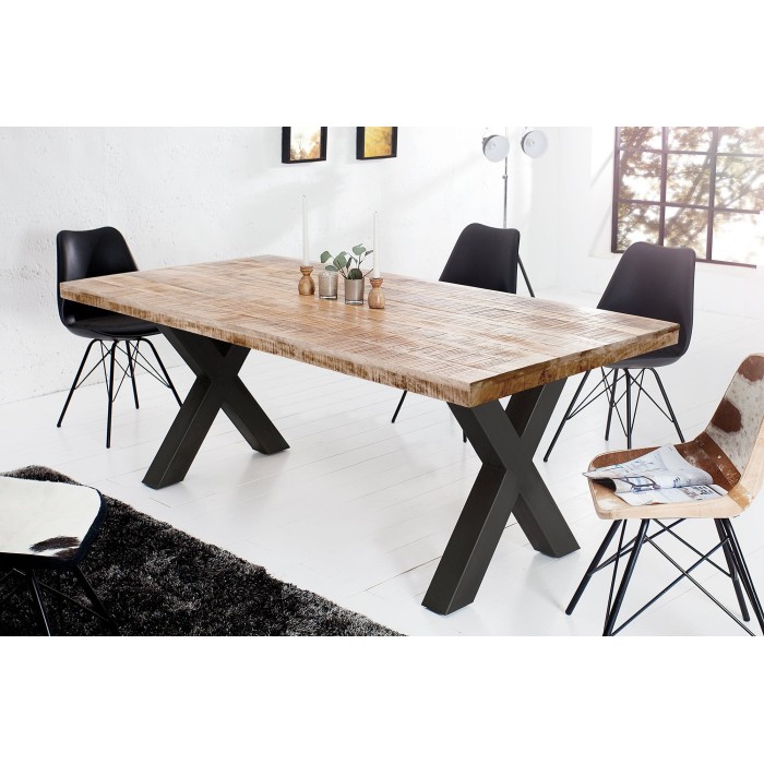 Table de salle à manger LODEN – Bois massif de manguier verni – 200 cm – Style industriel