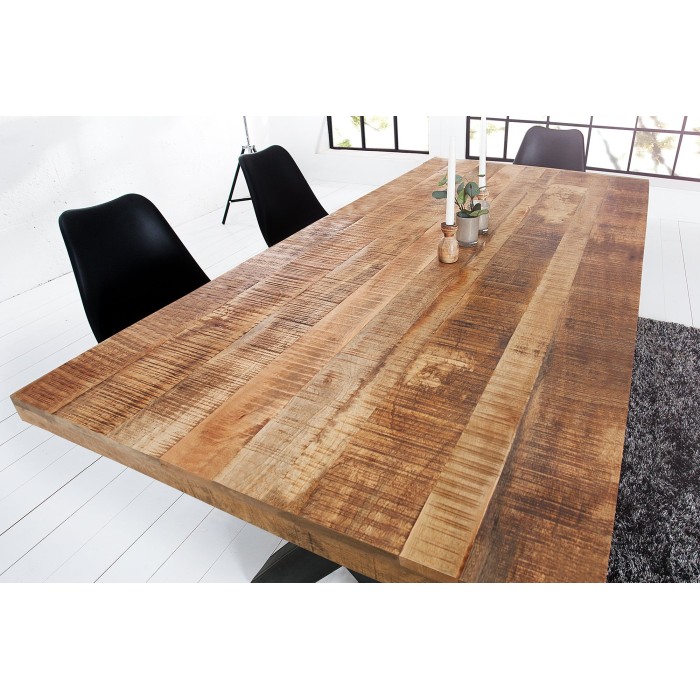 Table de salle à manger LODEN – Bois massif de manguier verni – 200 cm – Style industriel