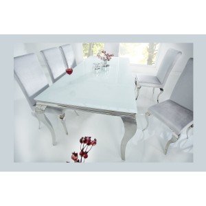 Table VELENA argenté 200cm vu d'un bout de la table