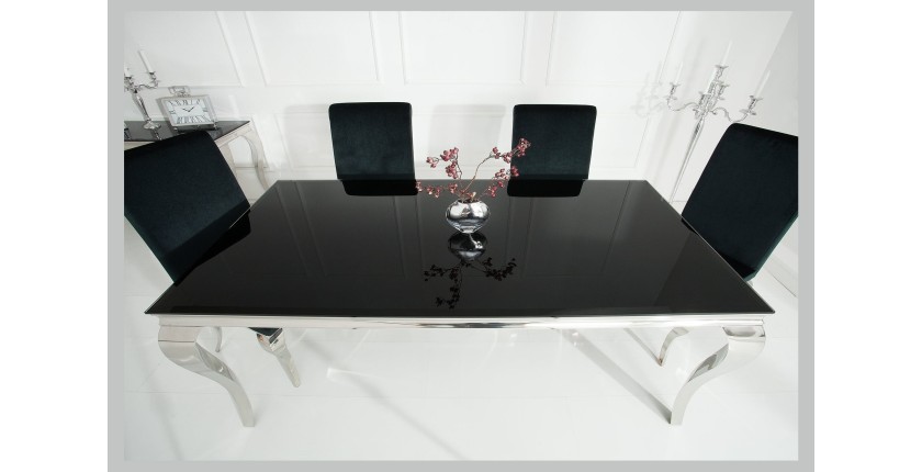 Table VELENA avec plateau noir vu de face et de haut