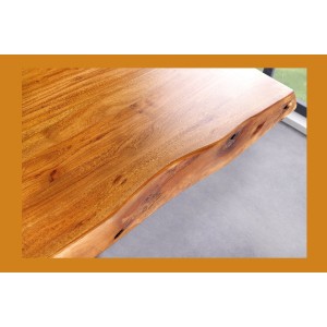 Table de salle à manger ARKAYA – Bois massif d’acacia verni et métal noir – 200 cm – Pied en X