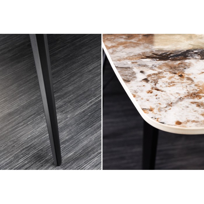 Table de salle à manger HEXA – Céramique aspect pierre et métal noir – 180 cm – Style contemporain