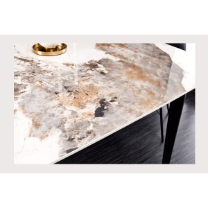 Zoom sur le plateau de la table HEXA céramique effet pierre 160cm