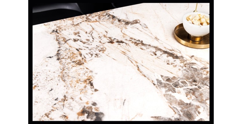 Zoom sur la texture du plateau de la table HEXA céramique effet pierre 160cm