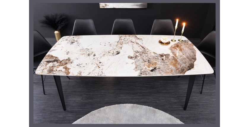 Table HEXA céramique aspect pierre 160cm vu de face