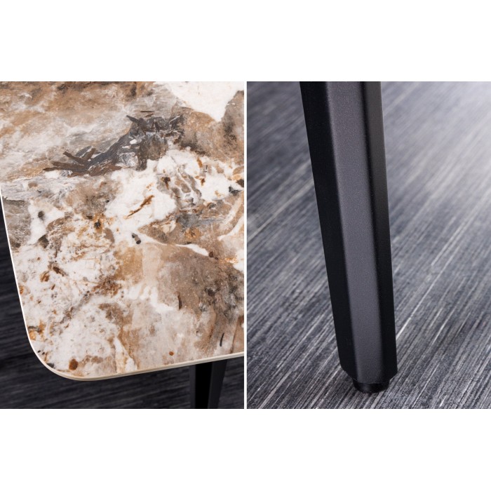 Table de salle à manger HEXA – Céramique aspect pierre et métal noir – 160 cm – Style contemporain