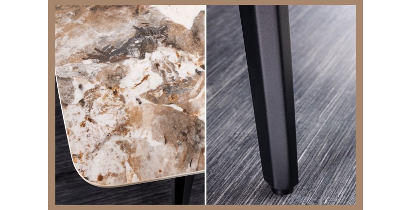 Zoom sur les détails de la table HEXA céramique effet pierre 160cm