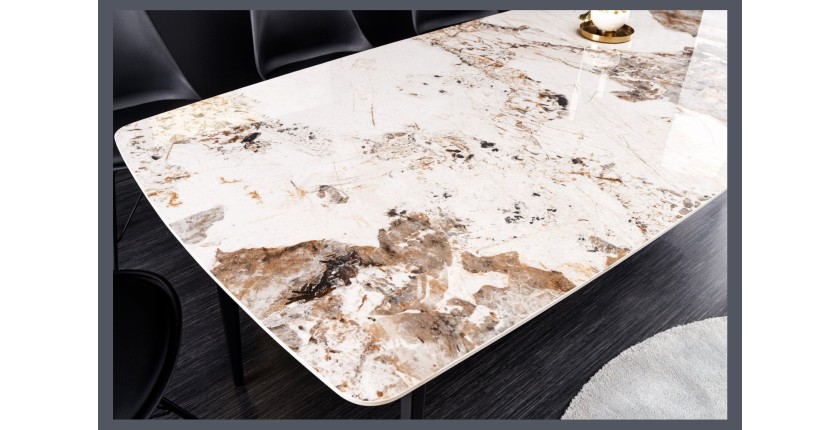 Table HEXA céramique aspect pierre 160cm vu de près