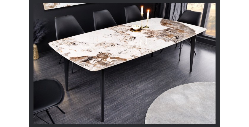 Table HEXA céramique aspect pierre 160cm décor 3D