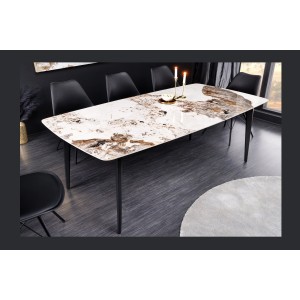 Table HEXA céramique aspect pierre 160cm décor 3D