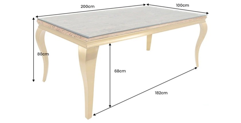 Table VELENA avec plateau bois et pieds dorés dimensions