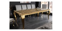 Table VELENA avec plateau bois et pieds dorés décor 3D