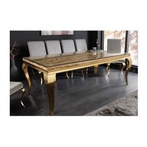 Table VELENA avec plateau bois et pieds dorés décor 3D