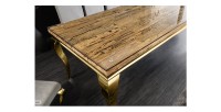 Table VELENA avec plateau bois et pieds dorés vu de haut