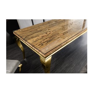 Table VELENA avec plateau bois et pieds dorés vu de haut