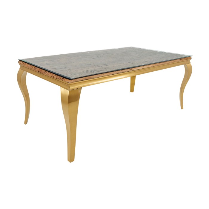 Table VELENA avec plateau bois et pieds dorés