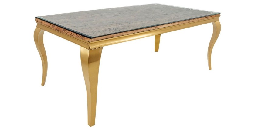 Table VELENA avec plateau bois et pieds dorés