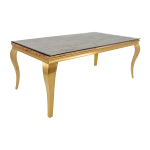 Table VELENA avec plateau bois et pieds dorés