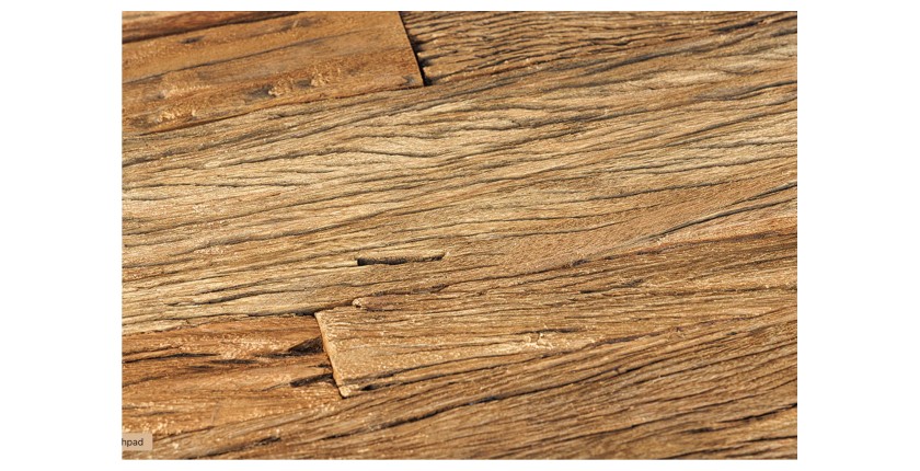 Zoom sur le bois du plateau de la table VELENA pieds argentés