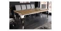 Table VELENA avec plateau en bois et pieds argentés décor 3D