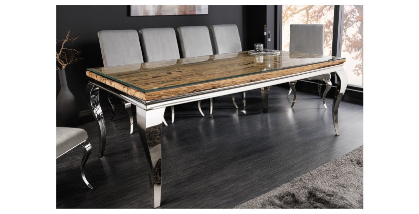 Table VELENA avec plateau en bois et pieds argentés décor 3D