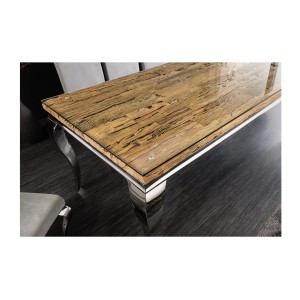 Table VELENA avec plateau en bois et pieds argentés vu de haut
