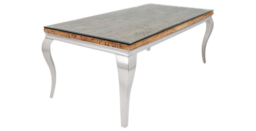 Table VELENA avec plateau en bois et pieds argentés