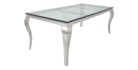 Table de salle à manger VELENA – Rectangulaire 200 cm – Verre trempé et acier argenté – Style baroque chic