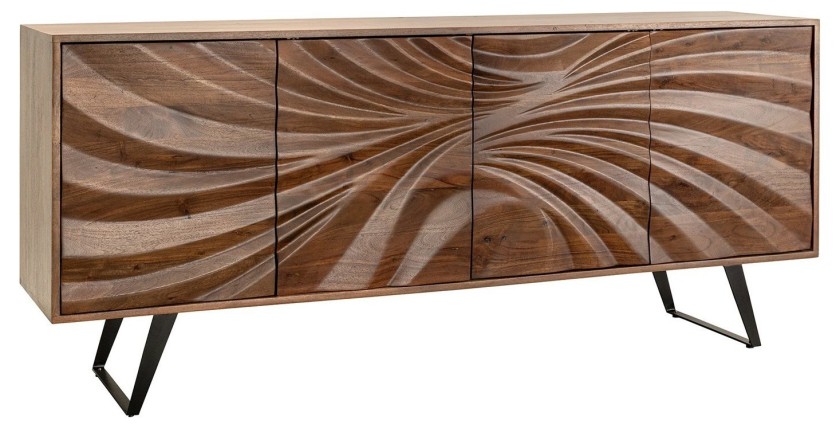 Buffet SYRMA 175 cm – Bois massif d’acacia sculpté – Design 3D dynamique