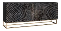 Buffet KOSMOS 180 cm – Bois massif noir sculpté 3D – Pieds métal doré