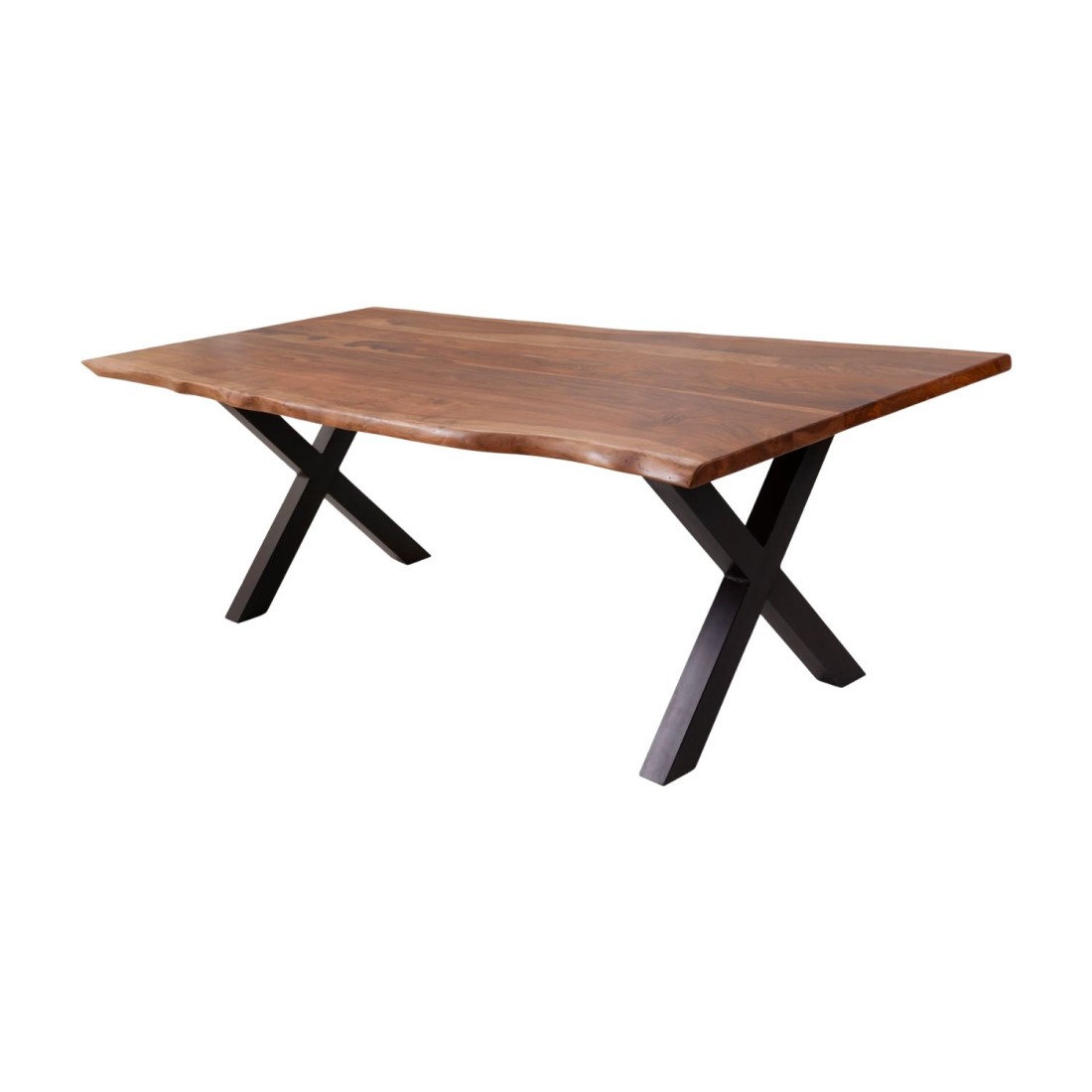 Table de salle à manger ORKAN – Bois massif de sheesham verni et métal – Pied en X – 200 cm