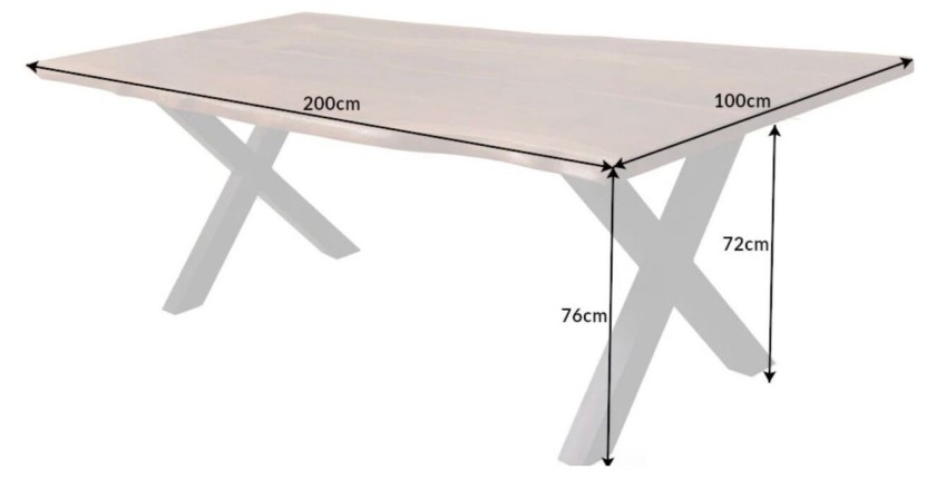 Table de salle à manger ORKAN – Bois massif de sheesham verni et métal – Pied en X – 200 cm
