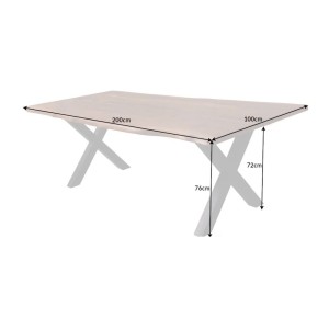 Table de salle à manger ORKAN – Bois massif de sheesham verni et métal – Pied en X – 200 cm