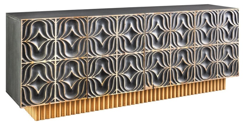 Buffet PALAZZO 180 cm – Bois massif gris et doré – Sculpté style rétro-vénitien