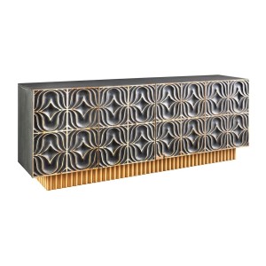 Buffet PALAZZO 180 cm – Bois massif gris et doré – Sculpté style rétro-vénitien