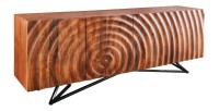 Buffet ONDARA 180 cm – Bois massif sculpté 3D et métal noir – 4 portes