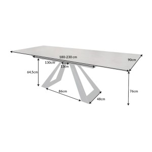 Table de salle à manger OBLIKA – Extensible 180 à 230 cm – Céramique grise anthracite et métal