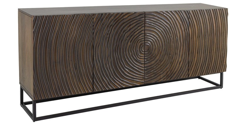Buffet ZENWOOD 180 cm – Bois massif sculpté cercles concentriques – 4 portes