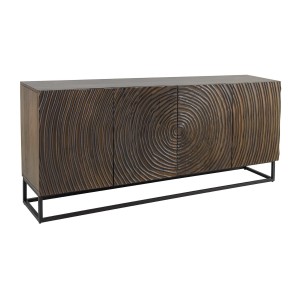 Buffet ZENWOOD 180 cm – Bois massif sculpté cercles concentriques – 4 portes