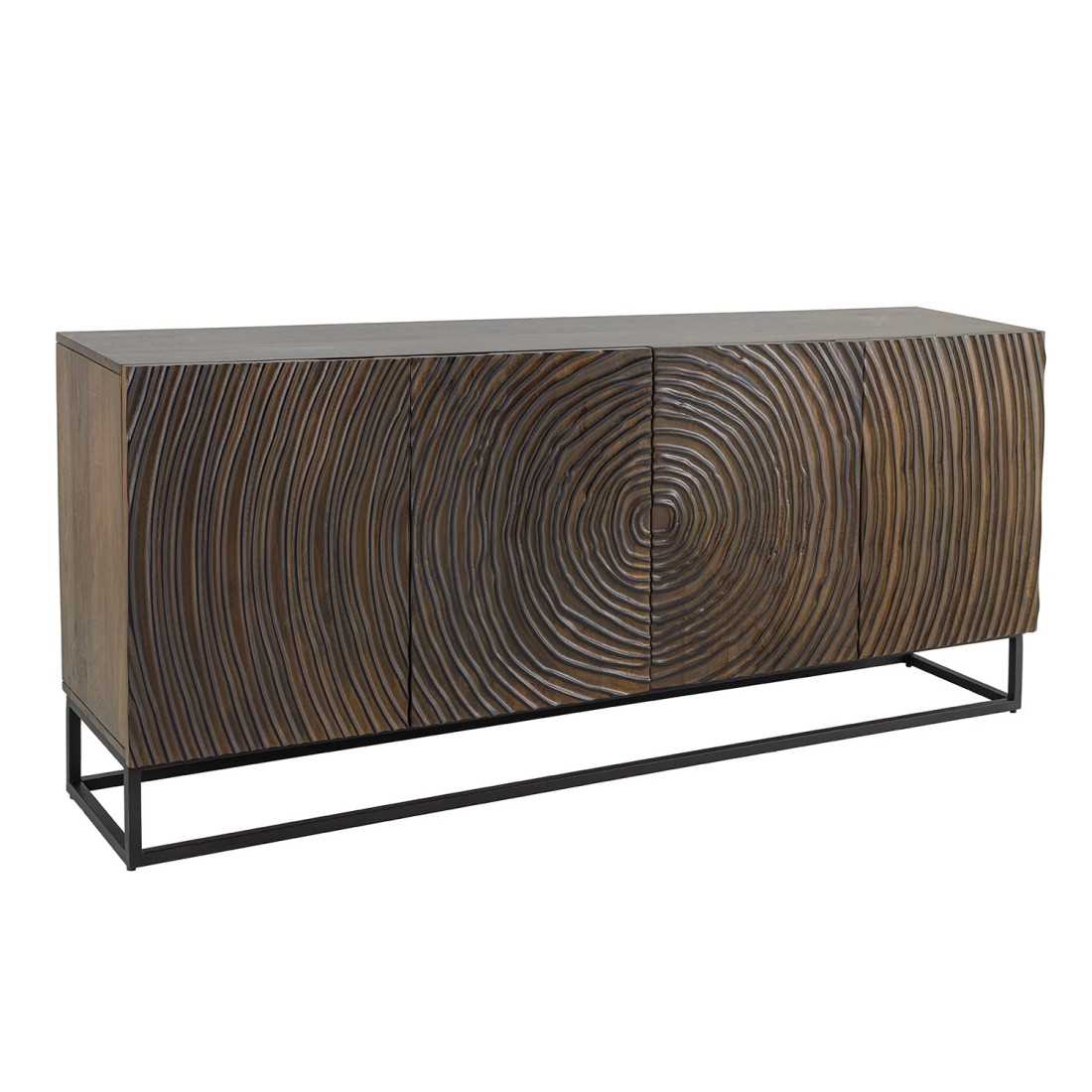 Buffet ZENWOOD 180 cm – Bois massif sculpté cercles concentriques – 4 portes