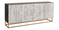 Buffet ZENWOOD 180 cm – Bois massif blanc sculpté cercles – Pieds dorés
