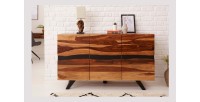 Buffet SHEENA 150 cm – Bois massif de Sesham et métal noir – 3 portes design industriel