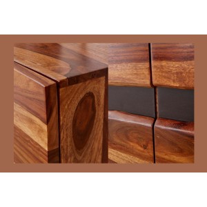 Buffet SHEENA 150 cm – Bois massif de Sesham et métal noir – 3 portes design industriel
