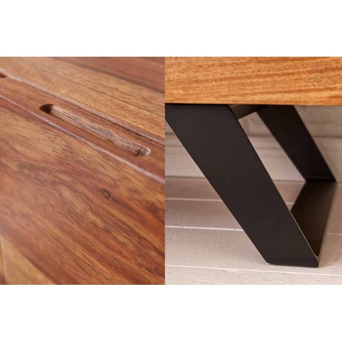 Buffet ORKAN 150 cm – Legno massiccio di Sesham e metallo nero – 3 porte design industriale