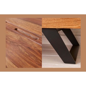 Buffet SHEENA 150 cm – Bois massif de Sesham et métal noir – 3 portes design industriel