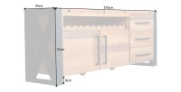 Buffet CAVARA 195 cm – Pin massif brun vintage et métal noir – 2 portes, 3 tiroirs et range-bouteilles