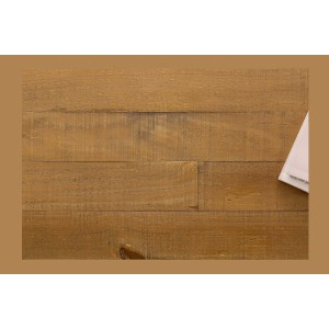 Buffet CAVARA 195 cm – Pin massif brun vintage et métal noir – 2 portes, 3 tiroirs et range-bouteilles
