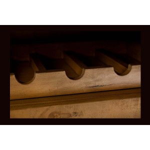 Buffet CAVARA 195 cm – Pin massif brun vintage et métal noir – 2 portes, 3 tiroirs et range-bouteilles