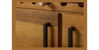 Buffet CAVARA 195 cm – Pin massif brun vintage et métal noir – 2 portes, 3 tiroirs et range-bouteilles